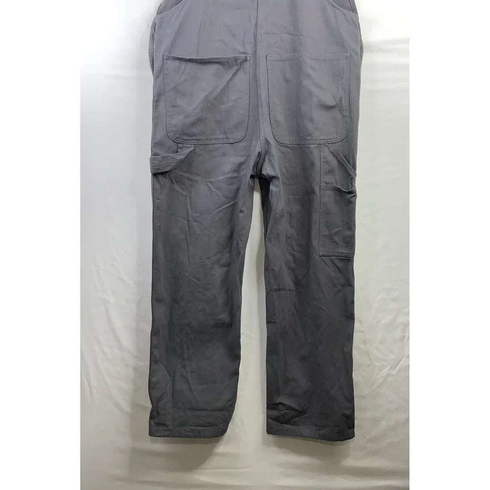 Liberty Overalls Men Charcoal Gray Canvas Bib Workwear Carpenter Pants Green Zip